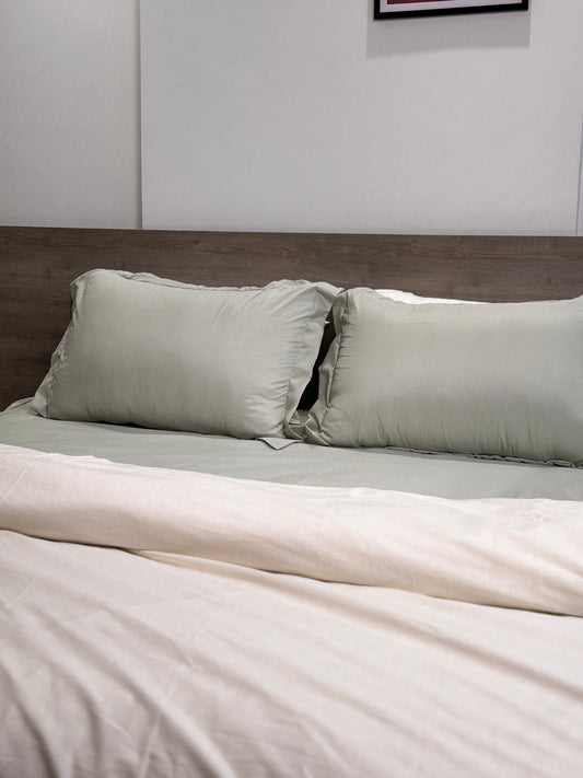 Sage green bedding set with White Duvet Cover