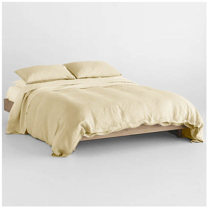 Linen Loft Cream Bed Set Bundle – Flat Sheet with Pillowcases & Duvet Cover Set Standard King Size
