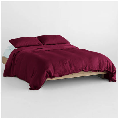 Linen Loft Duck Egg & Plum Bed Set Bundle – Flat Sheet with Pillowcases & Duvet Cover Set Standard King Size