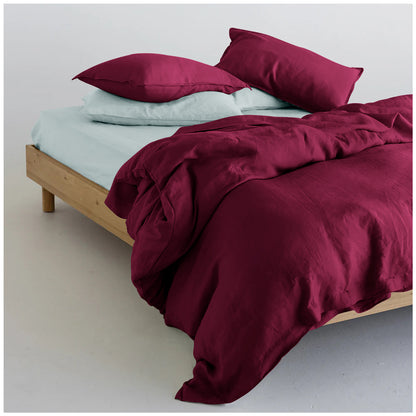 Linen Loft Duck Egg & Plum Bed Set Bundle – Flat Sheet with Pillowcases & Duvet Cover Set Standard King Size