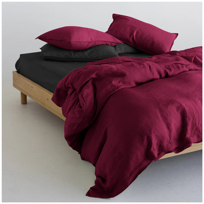 Linen Loft Black & Plum Bed Set Bundle – Flat Sheet with Pillowcases & Duvet Cover Set Standard King Size