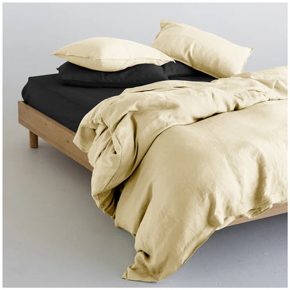 Linen Loft Black & Cream Bed Set Bundle – Flat Sheet with Pillowcases & Duvet Cover Set Standard King Size
