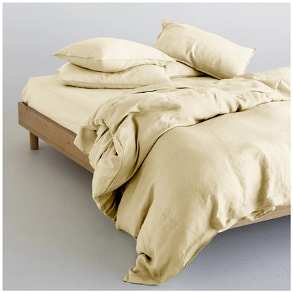 Linen Loft Cream Bed Set Bundle – Flat Sheet with Pillowcases & Duvet Cover Set Standard King Size