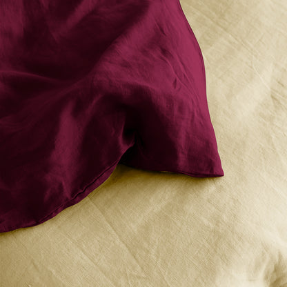 Linen Loft Plum & Ivory Bed Set Bundle – Flat Sheet with Pillowcases & Duvet Cover Set Standard King Size