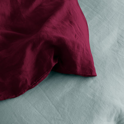 Linen Loft Duck Egg & Plum Bed Set Bundle – Flat Sheet with Pillowcases & Duvet Cover Set Standard King Size
