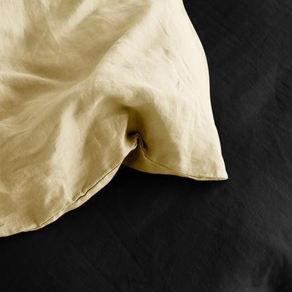 Linen Loft Black & Cream Bed Set Bundle – Flat Sheet with Pillowcases & Duvet Cover Set Standard King Size