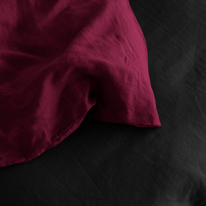 Linen Loft Black & Plum Bed Set Bundle – Flat Sheet with Pillowcases & Duvet Cover Set Standard King Size