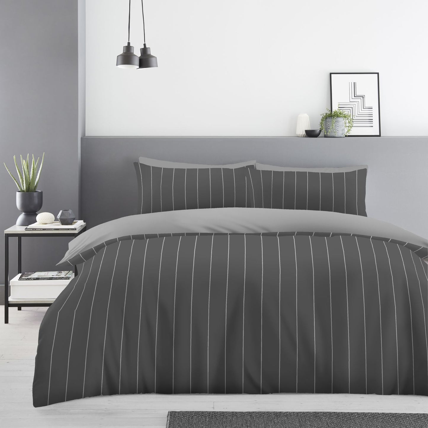Linen Loft Modern Lines Duvet Cover Set | Elegant Grey Minimalist Bedding