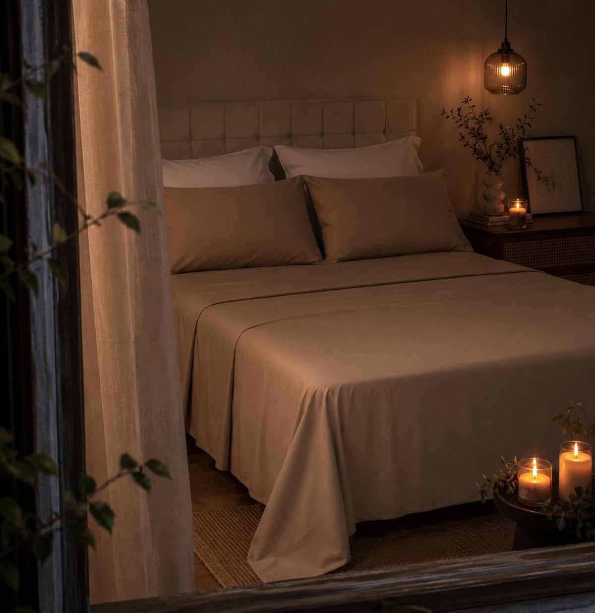 Linen Loft Beige Flat Sheet - King size