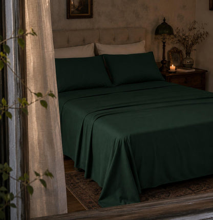 Linen Loft Dark Green Flat Sheet - King size
