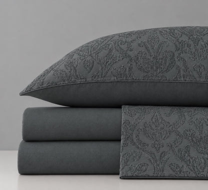 Linen Loft | Charcoal Damask Bedding Set - King Size