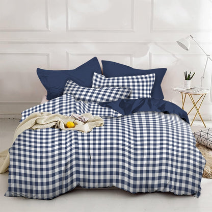 Linen Loft Gingham Duvet Set - Navy & White Checkered Design with Pillow Covers