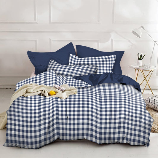 Linen Loft Gingham Duvet Set - Navy & White Checkered Design with Pillow Covers