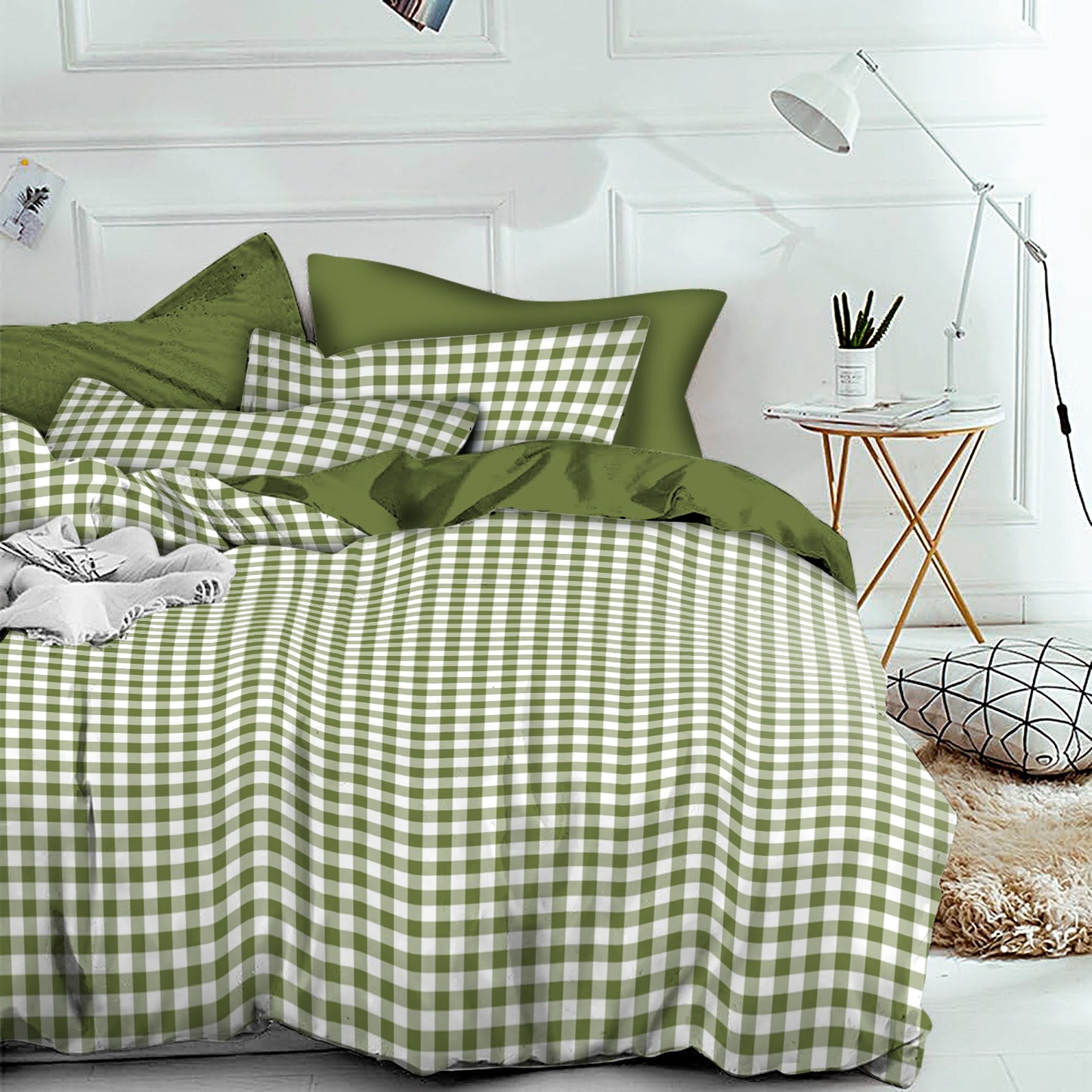 Linen Loft  Green Gingham Bedding Set | A Soft and Elegant Addition to Your Home