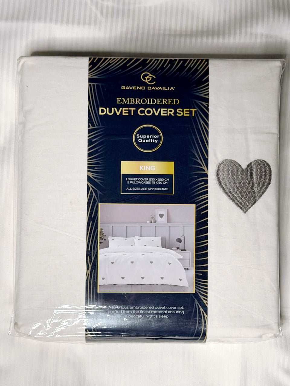 Linen Loft Blush Grey Heart Embroidered Duvet Set