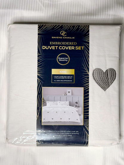 Linen Loft Blush Grey Heart Embroidered Duvet Set