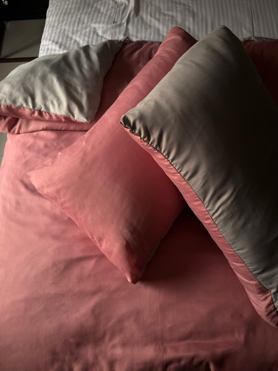 Linen Loft Reversible Rose Pink & Slate Grey Duvet Cover Set - King Size