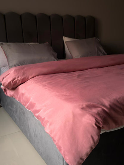 Linen Loft Reversible Rose Pink & Slate Grey Duvet Cover Set - King Size