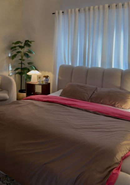 Linen Loft Reversible Hot Pink & Natural Duvet Cover Set - King Size