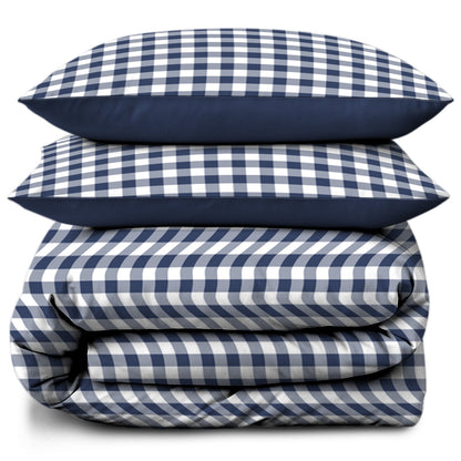 Linen Loft Gingham Duvet Set - Navy & White Checkered Design with Pillow Covers
