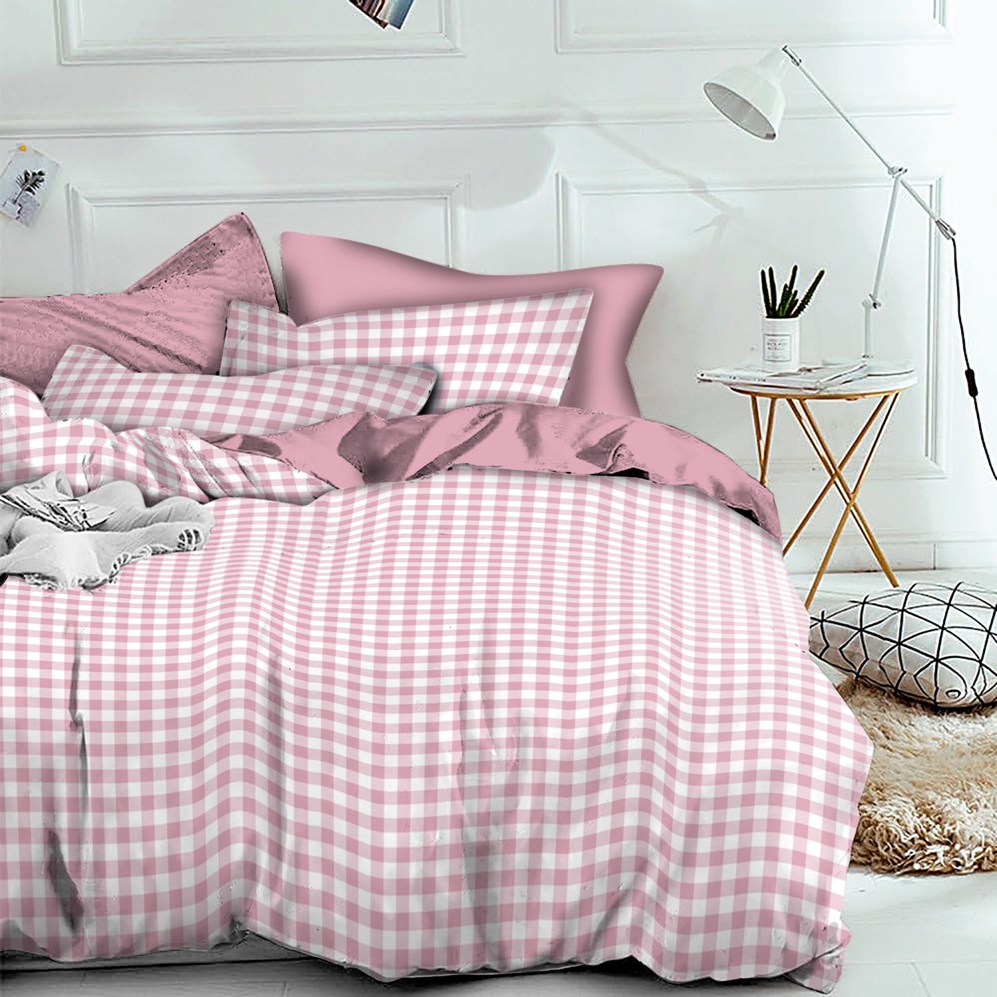 Linen Loft Blush Pink Check Duvet Set – Elegant & Comfortable Bedroom Look