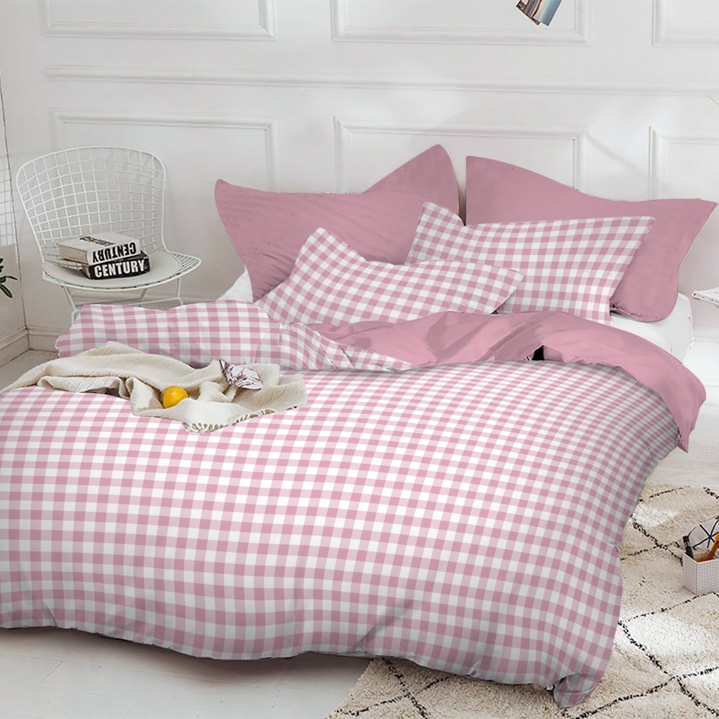 Linen Loft Blush Pink Check Duvet Set – Elegant & Comfortable Bedroom Look