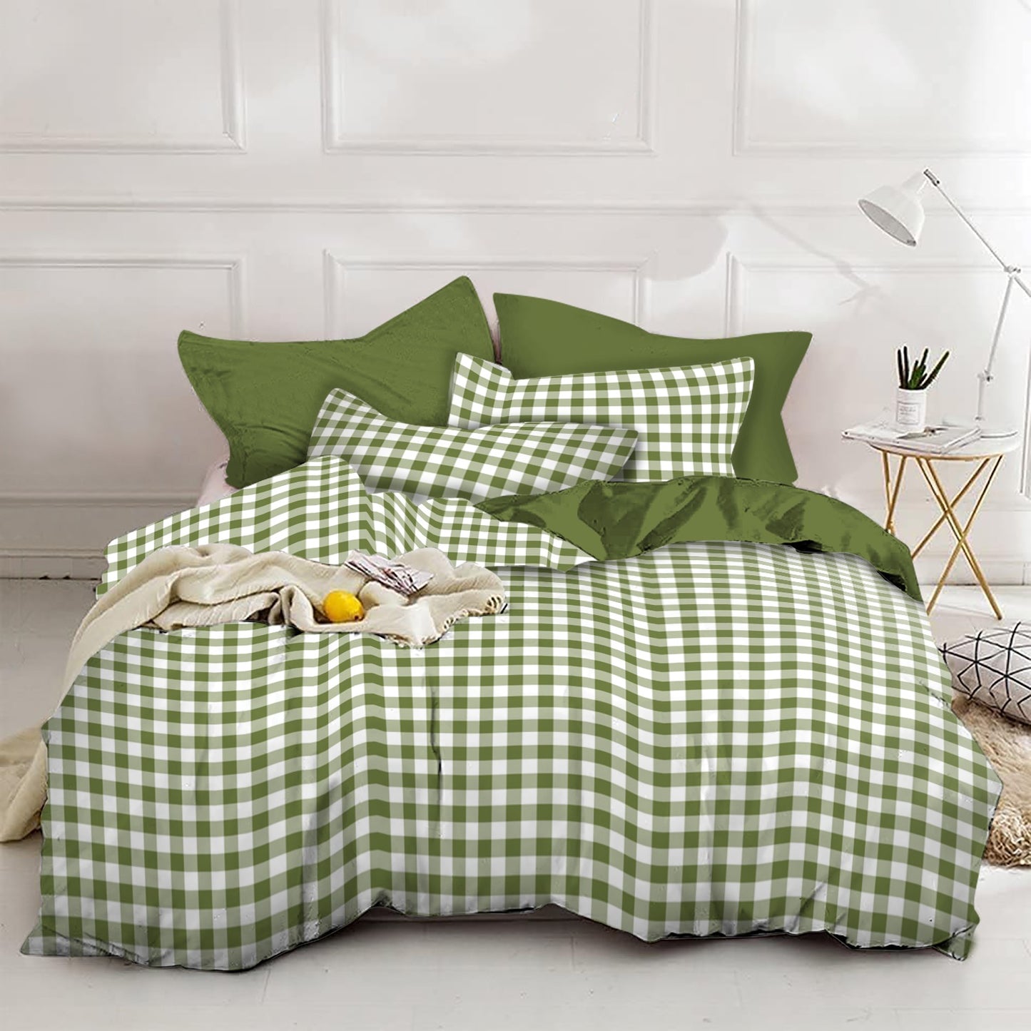 Linen Loft  Green Gingham Bedding Set | A Soft and Elegant Addition to Your Home
