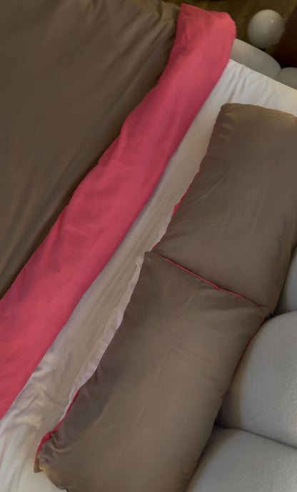 Linen Loft Reversible Hot Pink & Natural Duvet Cover Set - King Size