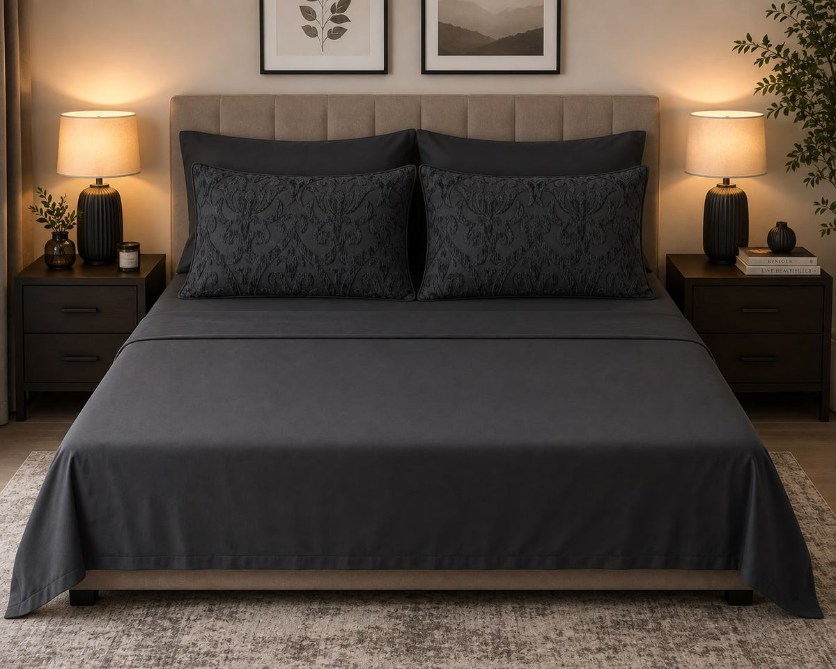 Linen Loft | Charcoal Damask Bedding Set - King Size