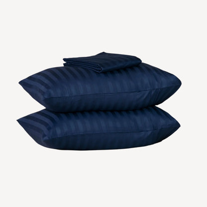Luxe Navy Stripe Bed Sheet Set