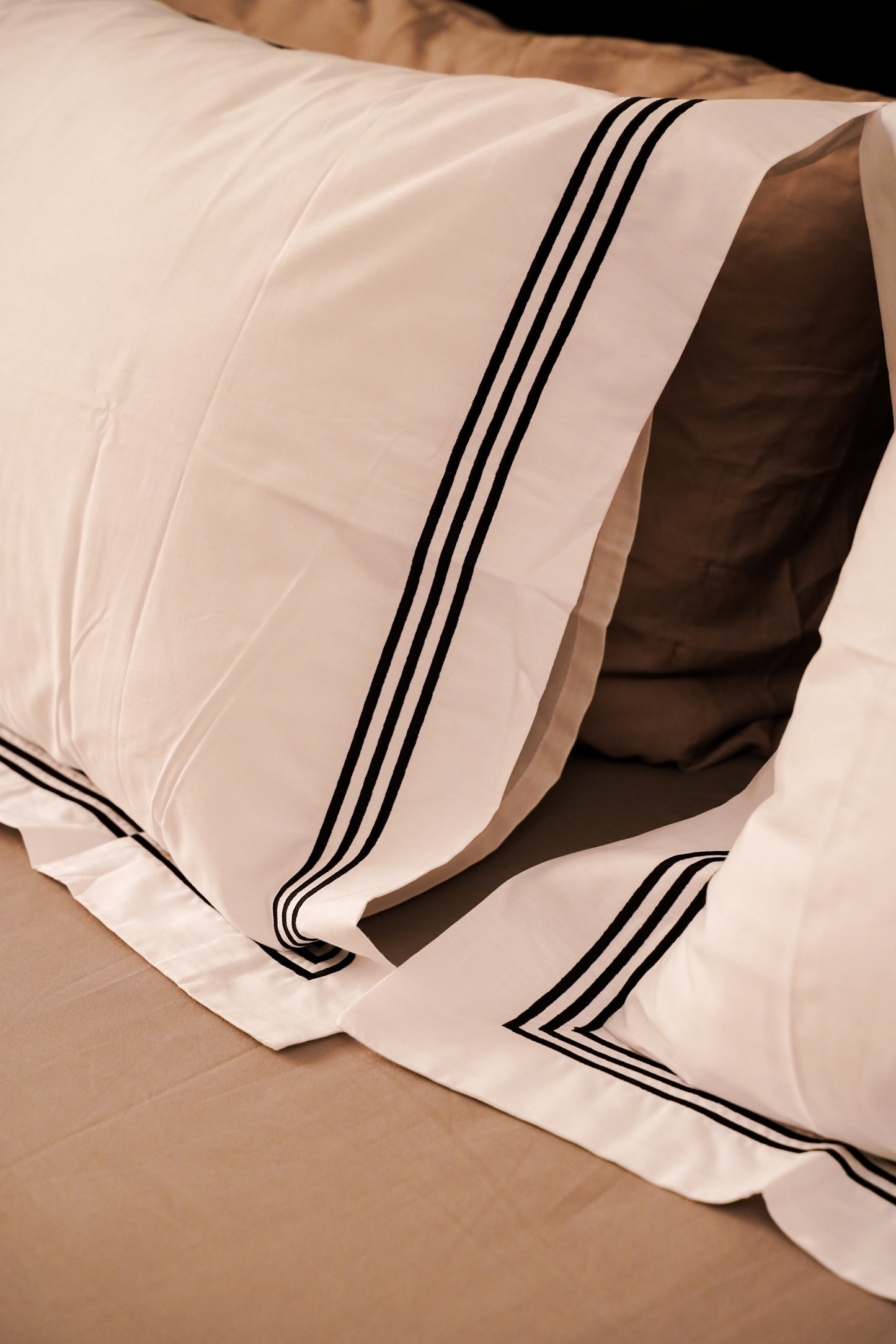Linen Loft Hotel Collection | White Bedding Set with Black Accent Lines