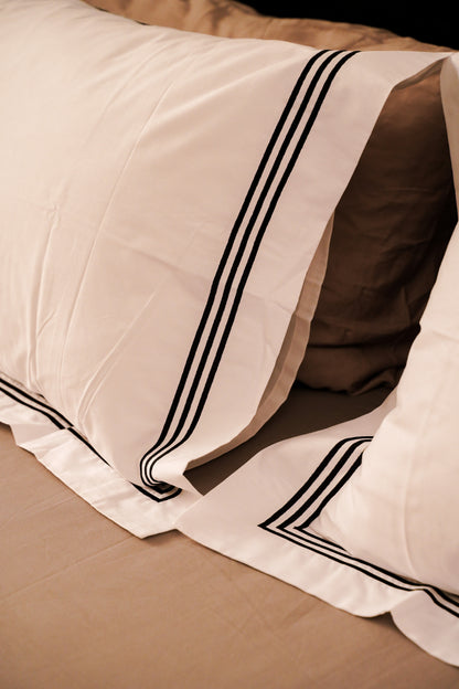 Linen Loft Hotel Collection | White Bedding Set with Black Accent Lines