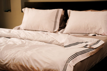 Linen Loft Hotel Collection | White Bedding Set with Black Accent Lines