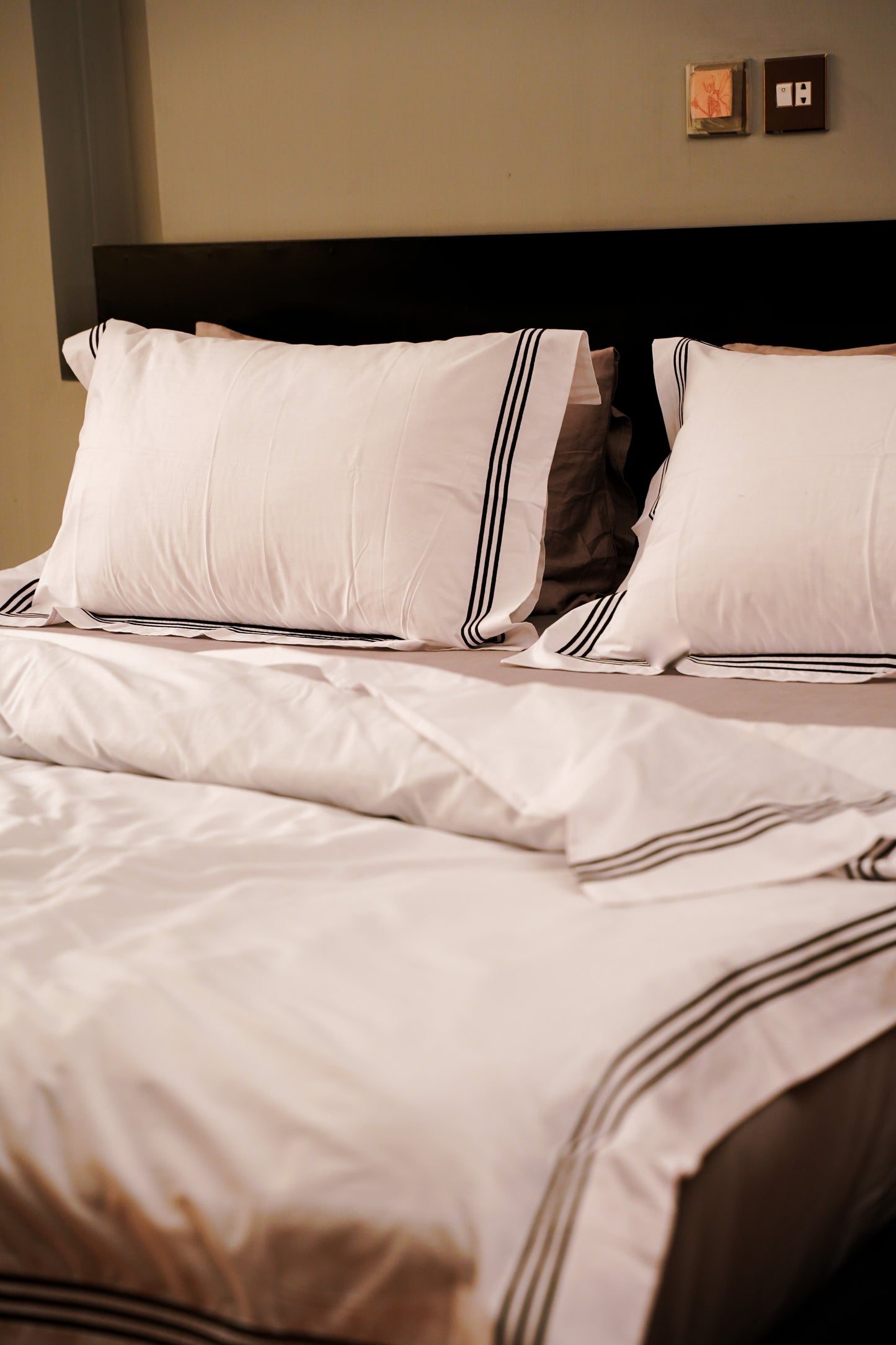 Linen Loft Hotel Collection | White Bedding Set with Black Accent Lines