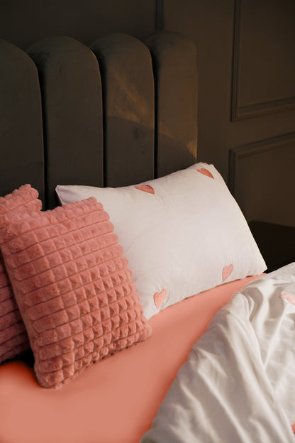 Blush Pink Heart Bed Set with Pink Fitted Sheet – King Size