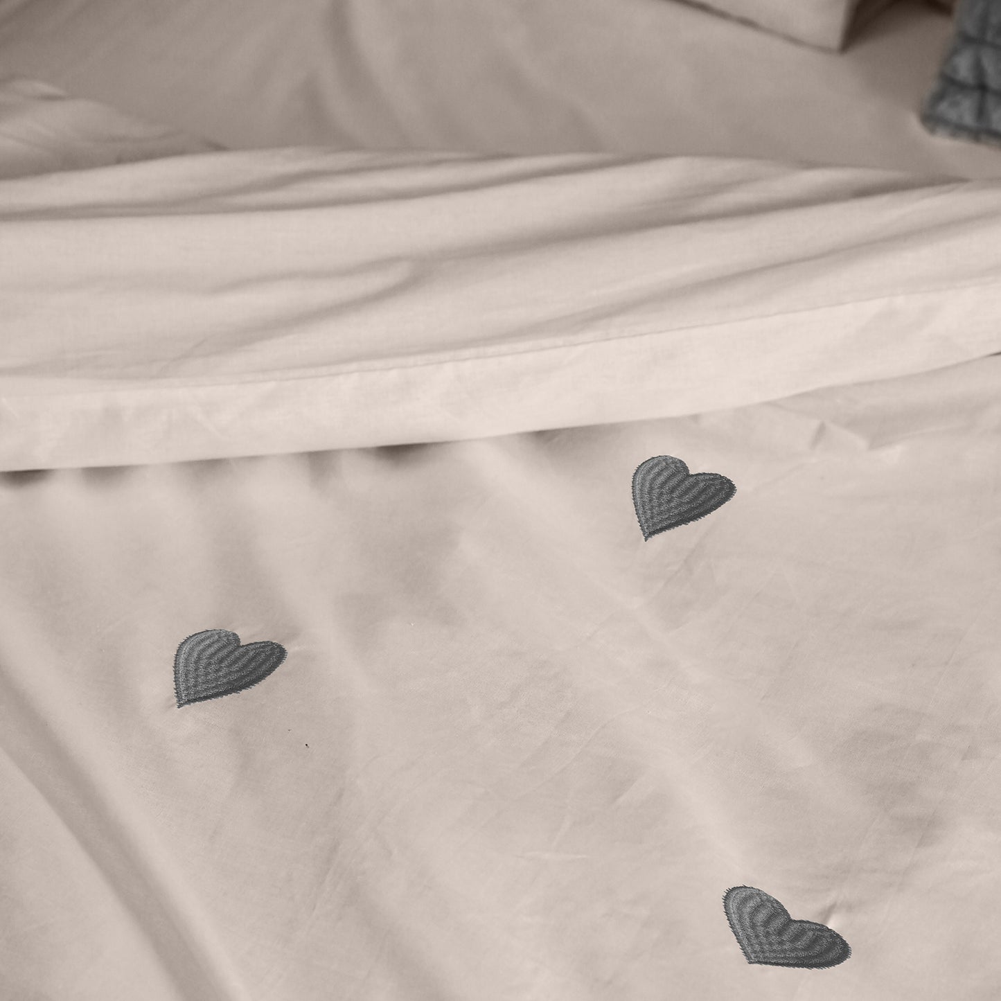 Linen Loft Blush Grey Heart Embroidered Duvet Set