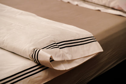 Linen Loft Hotel Collection | White Bedding Set with Black Accent Lines