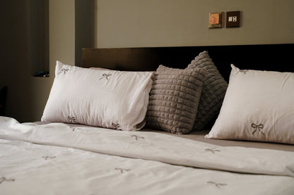 Grey bow Bed Set with Grey Flat Sheet – King Size