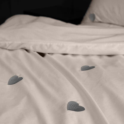 Linen Loft Blush Grey Heart Embroidered Duvet Set