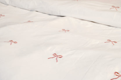 Linen Loft Blush Pink Bow Embroidered Duvet Set | Cozy-Core Elegance for That Dreamy Look