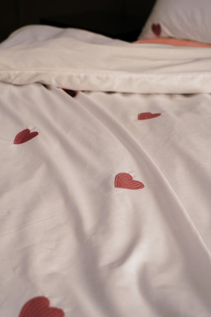 Blush Pink Heart Bed Set with Pink Fitted Sheet – King Size