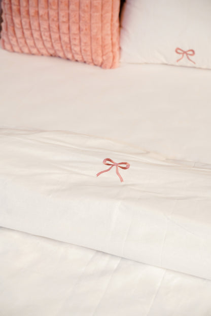 Linen Loft Blush Pink Bow Embroidered Duvet Set | Cozy-Core Elegance for That Dreamy Look