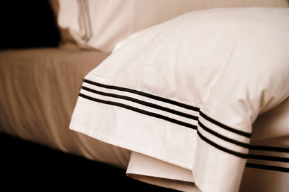 Linen Loft Hotel Collection | White Bedding Set with Black Accent Lines