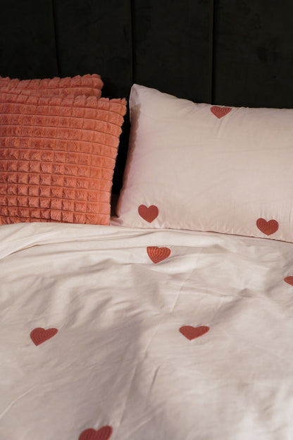 Linen Loft Blush Heart Embroidered Duvet Set – Modern Cozy-Core Vibes for Your Pinterest-Worthy Room
