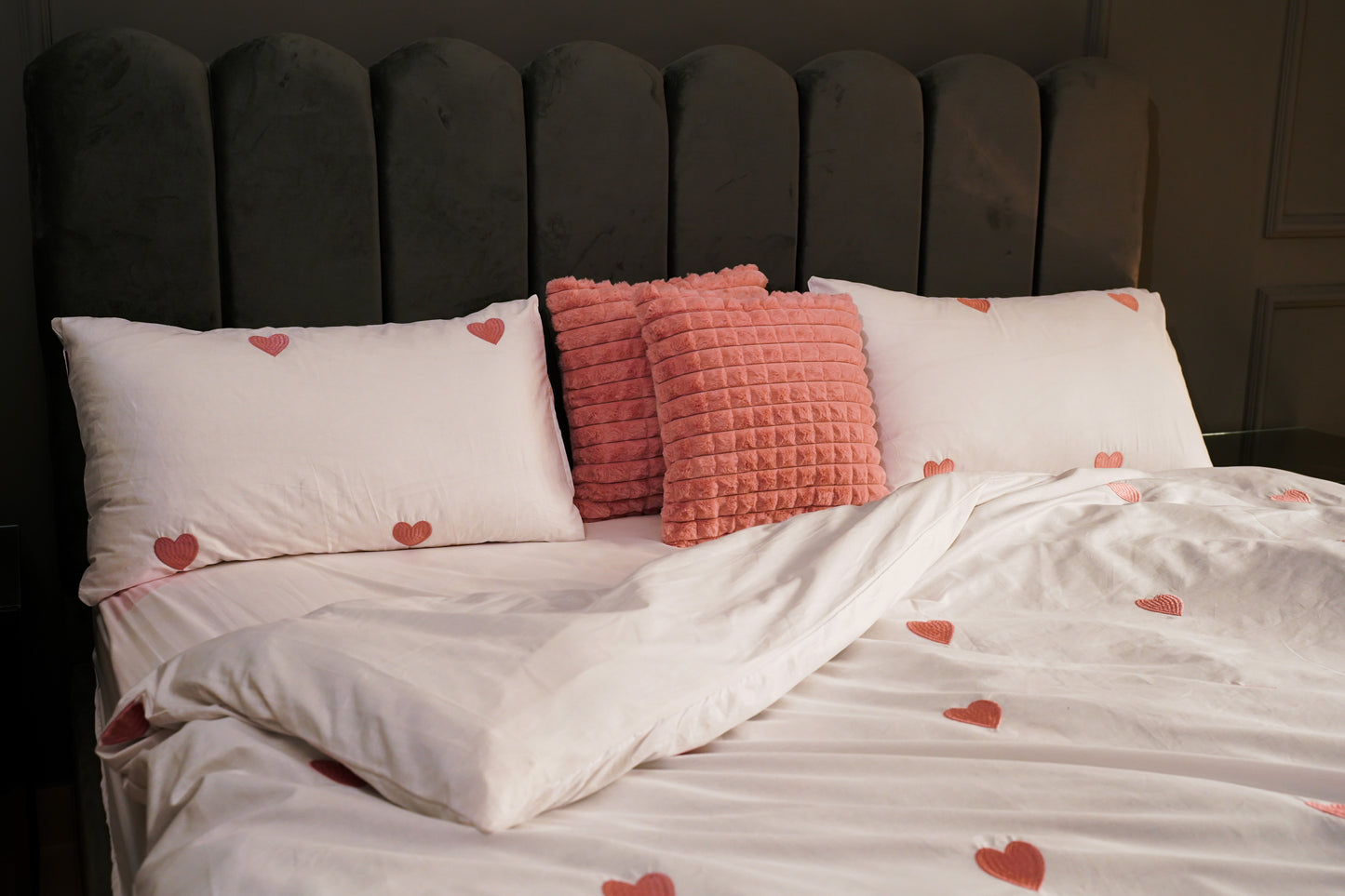 Linen Loft Blush Heart Embroidered Duvet Set – Modern Cozy-Core Vibes for Your Pinterest-Worthy Room