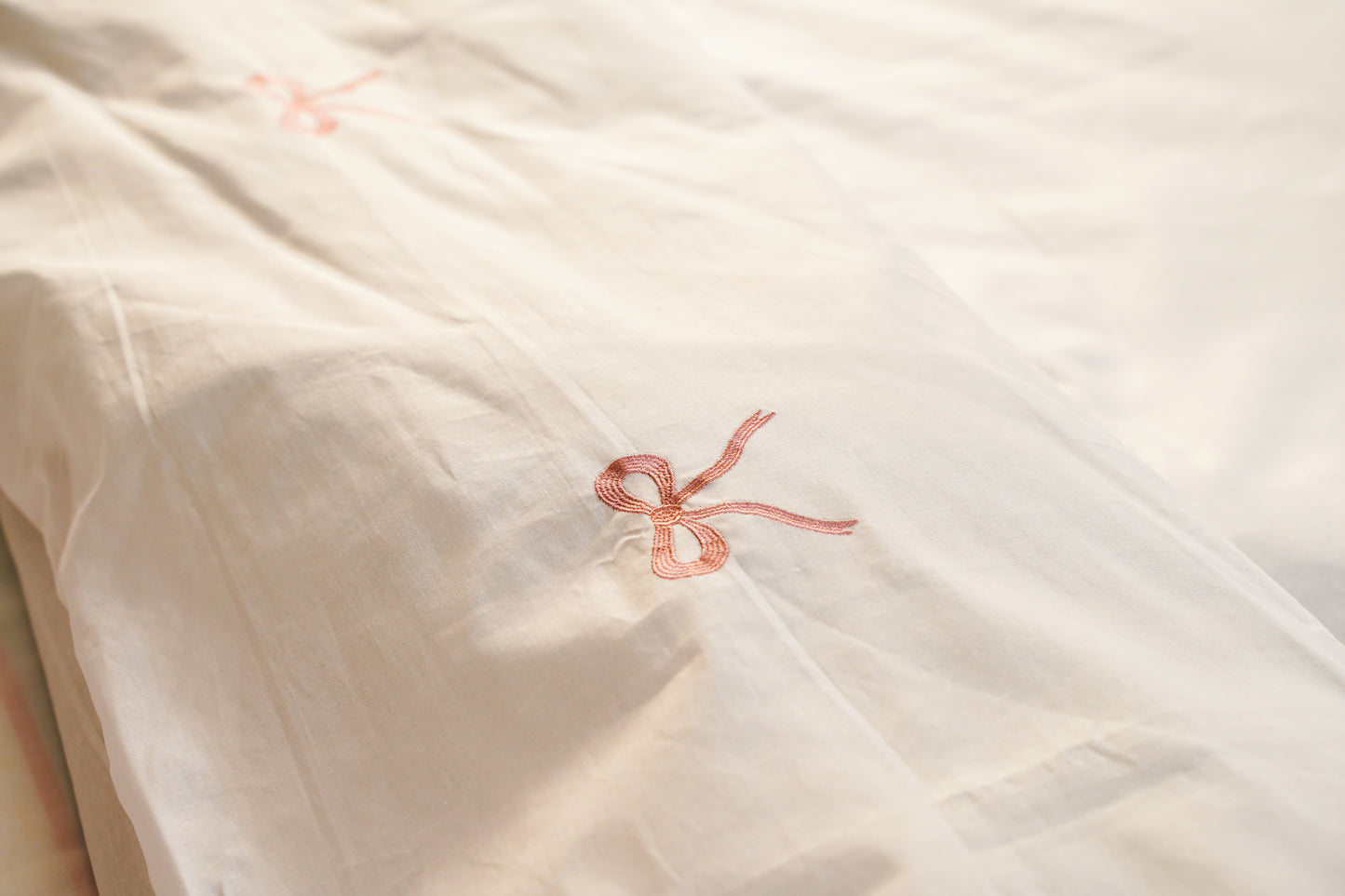 Linen Loft Blush Pink Bow Embroidered Bedding Set | Cozy-Core Elegance for That Dreamy Look
