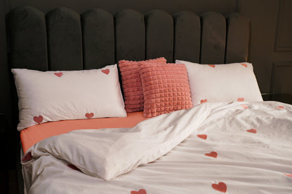 Blush Pink Heart Bed Set with Pink Fitted Sheet – King Size