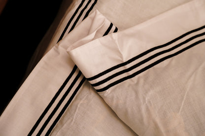 Linen Loft Hotel Collection | White Bedding Set with Black Accent Lines